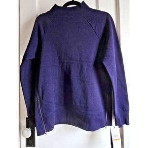 NWT GAIAM woman Sz M maritime blue‎ tall neck zip slits ARIA pullover sweatshirt